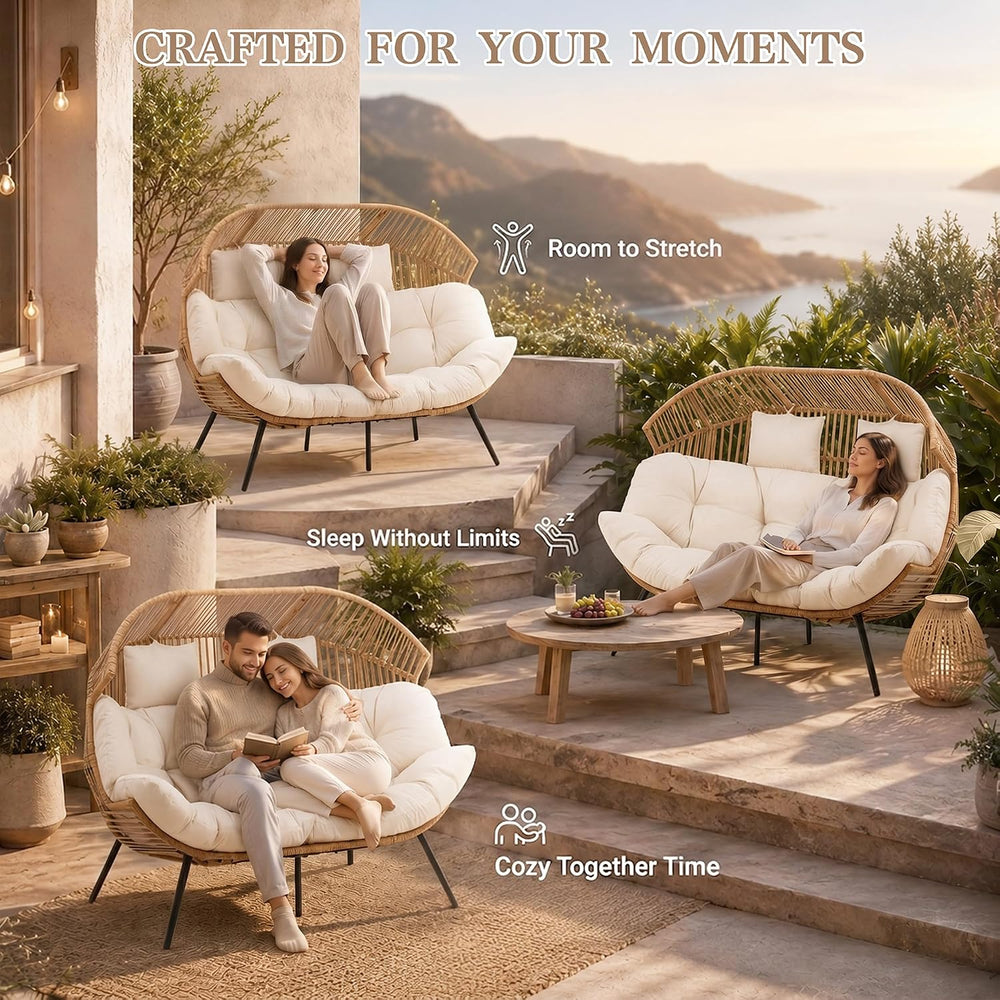 Shintenchi Double Egg Chair Outdoor Rattan Patio Chair with Cushion, Oversize...