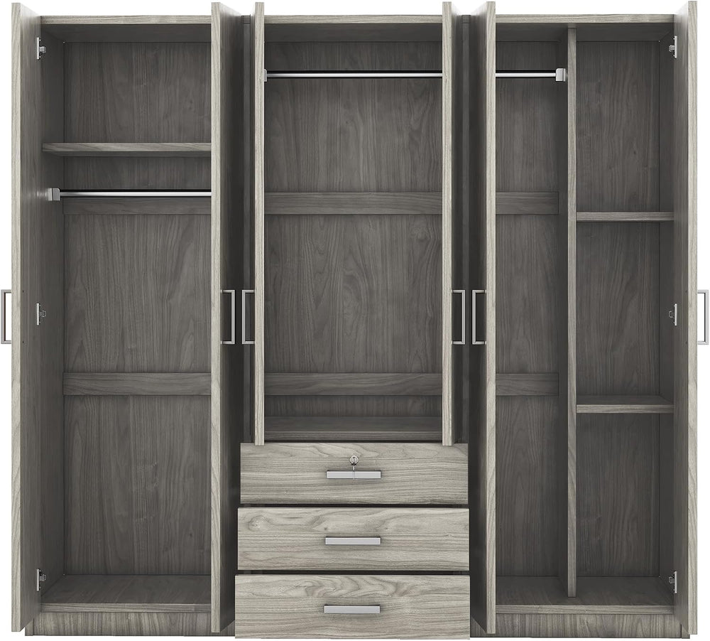 Merax Large 6 Doors Wooden Wardrobe, Bedroom Tall Armoire Closet Organizer wi...