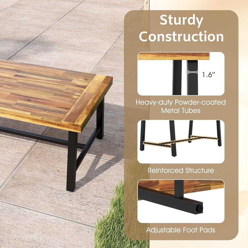 Tangkula Outdoor Acacia Wood Coffee Table, Rectangle Rustic Accent Table with...