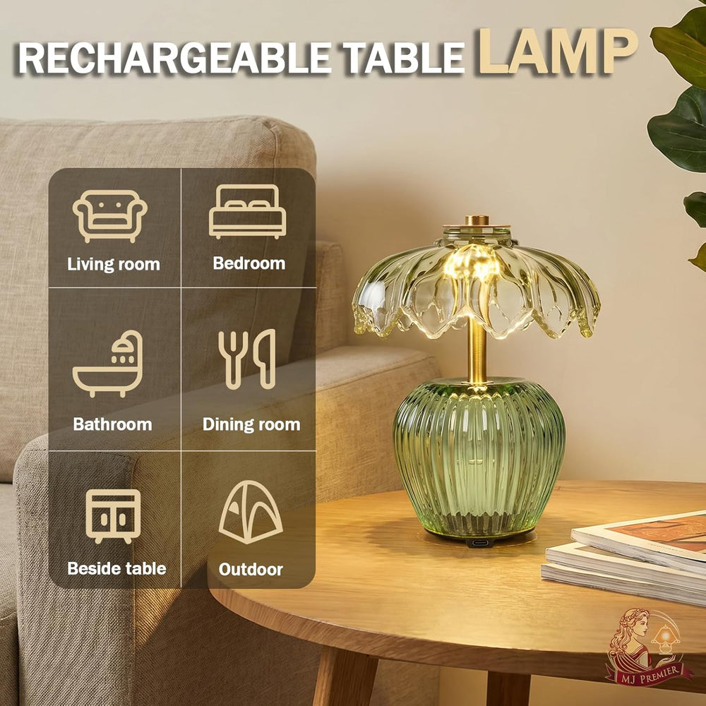 MJ PREMIER Rechargeable Table Lamp, Small Cordless Lamp with Timer, Green