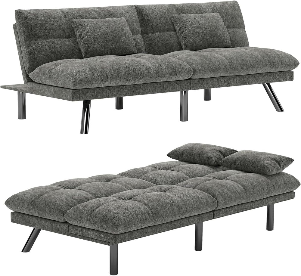 Convertible Futon Sofa Bed Chenille Fabric 70" (Dark Gray)