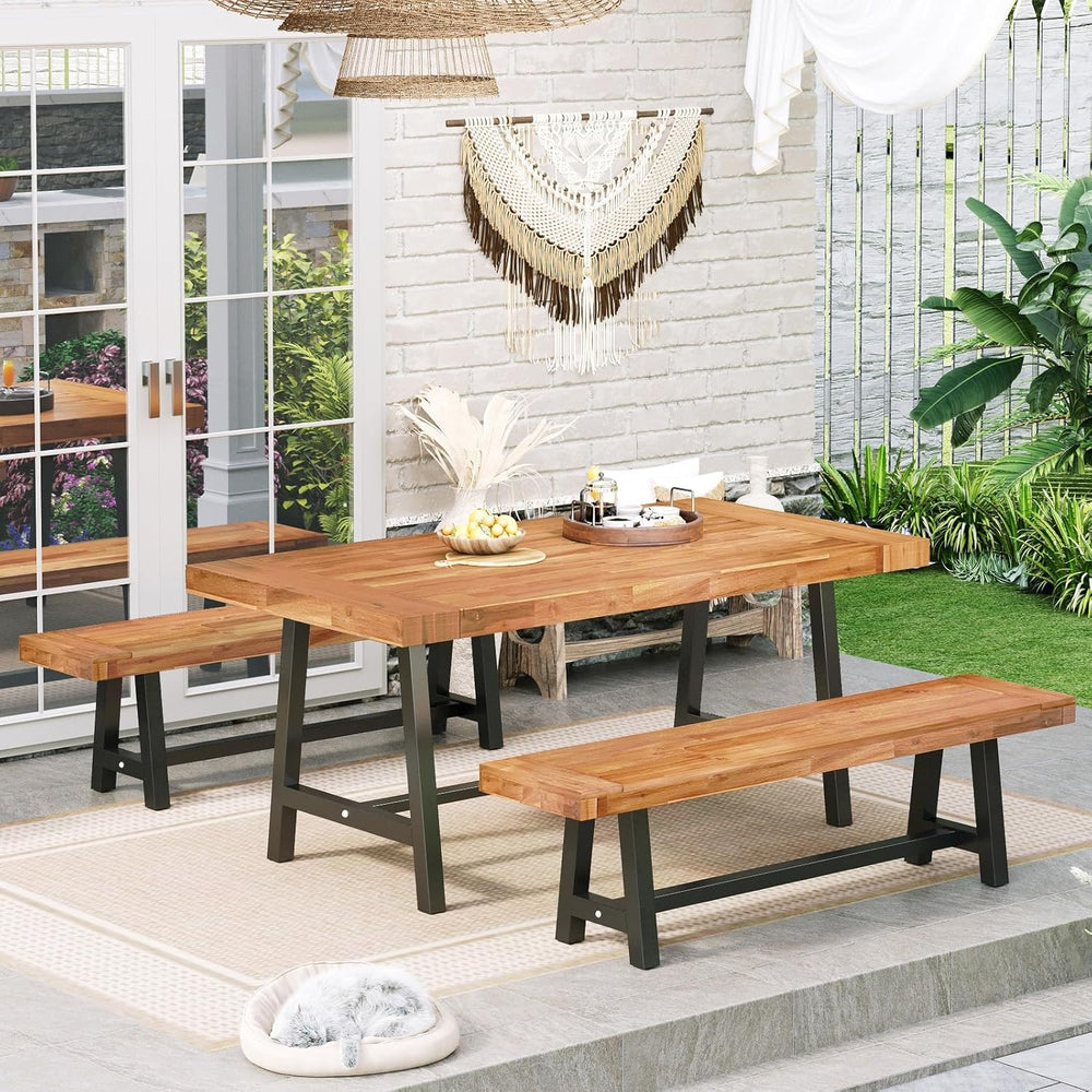 Sophia & William 63" Outdoor Wood Bench Weatherproof, Teak Finish, 2...