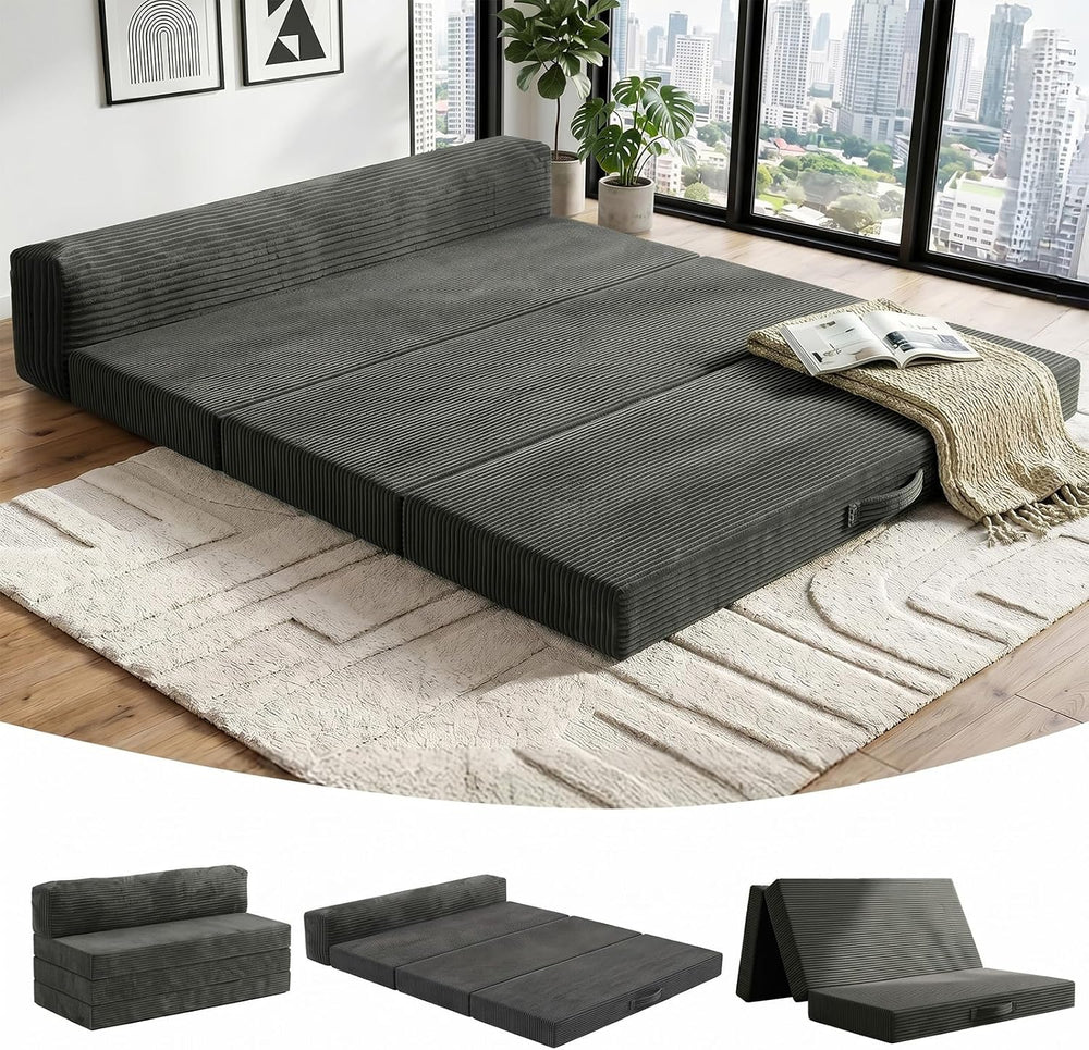 JUIKURY 6 Inch Tri-Fold Memory Foam Mattress Queen Size, 5 in 1 Convertible S...