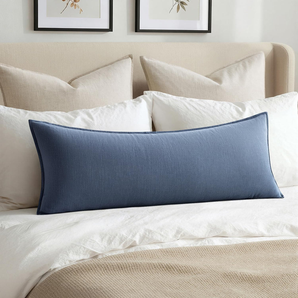MIULEE Decorative Linen Lumbar Pillow Cover 14x36 Inch Blue Ashes