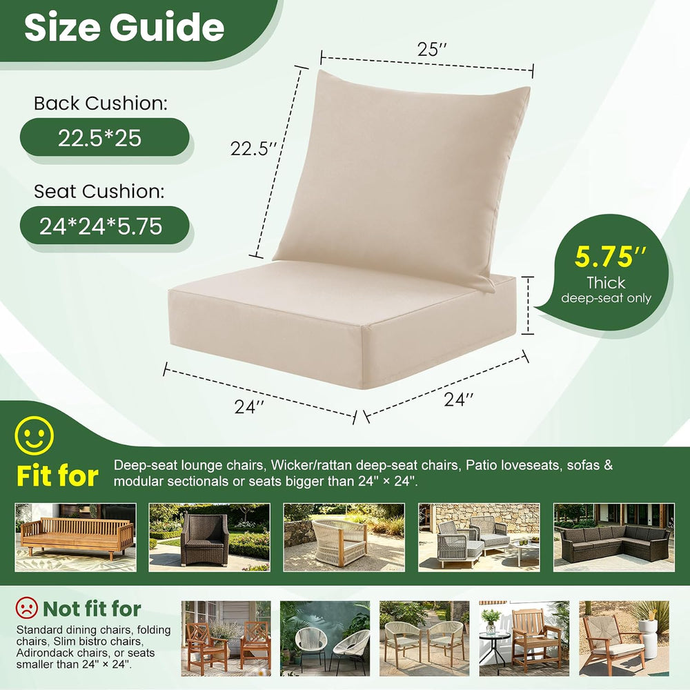 Outdoor Deep-Seat Cushion Set, 24 * 24 * 5.75inch, Beige, Set of 1