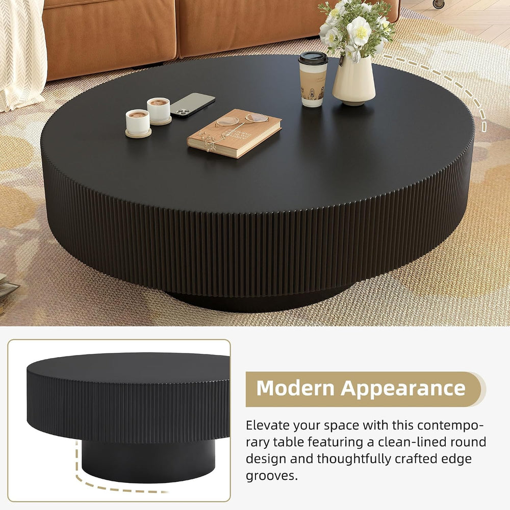 31.5" Round Coffee Table, Modern Fluted Drum Center Table