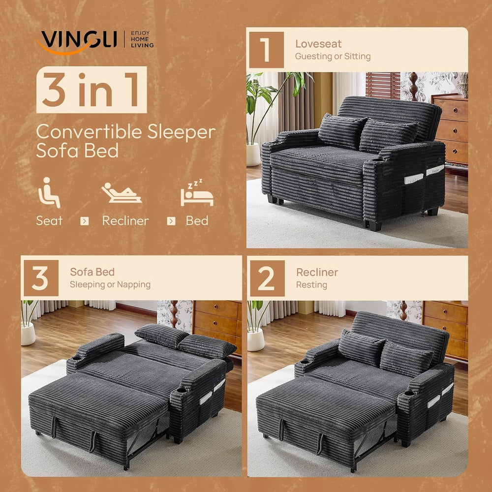 VINGLI Loveseat Sleeper Sofa Couch with Pull Out Chair Bed for Living Room