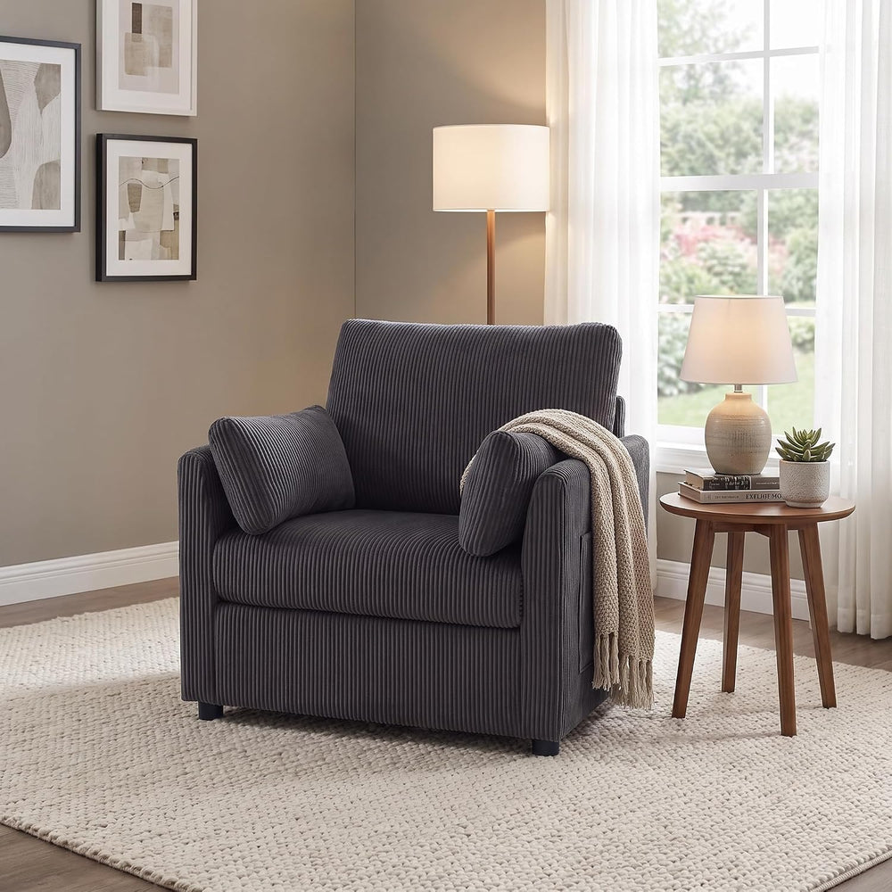 GRAVFORCE 37.75" Oversized Accent Chair with 2 Pillows, Grey, Corduroy