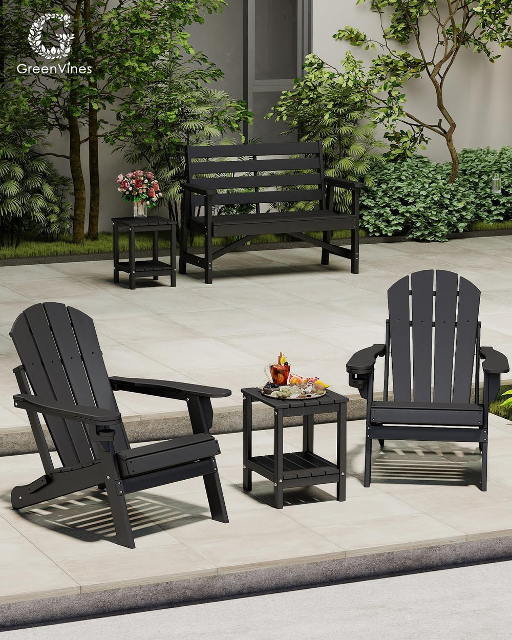 GREENVINES Outdoor Side Table Set of 2, HDPE Adirondack Tables, Black