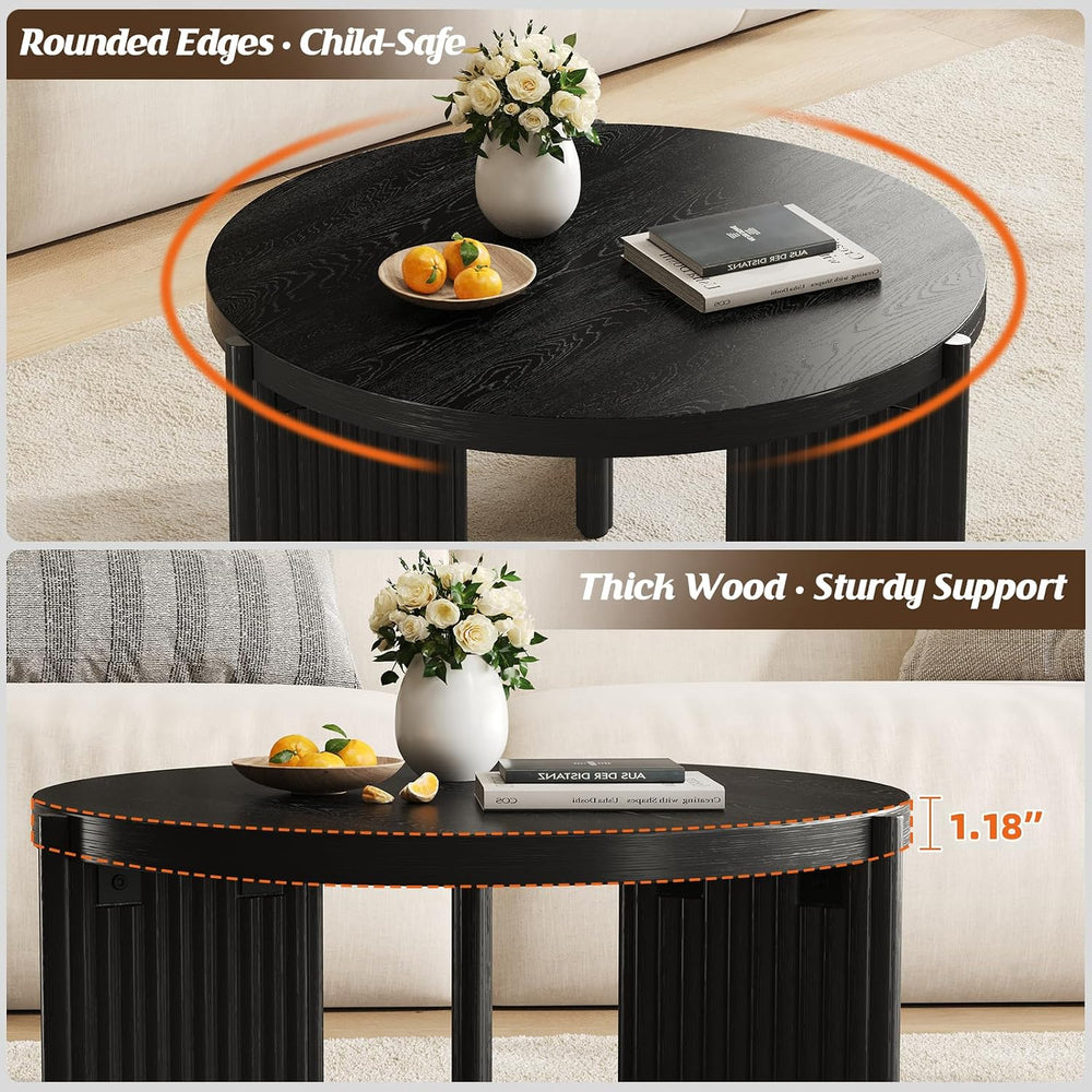 Luoxiao Round Coffee Table, 27.5" Fluted Coffee Tables for Living Room