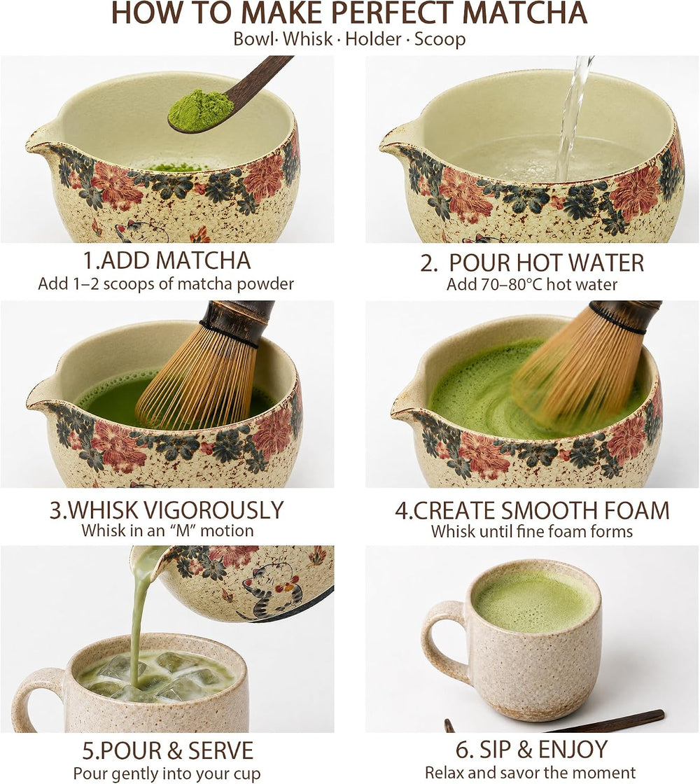 Matcha Set, 7-Piece Matcha Whisk Set with Bowl & 100-Prong Whisk