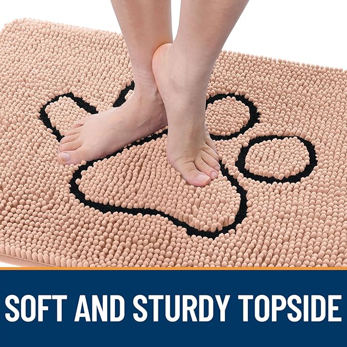OLANLY Dog Door Mat for Muddy Paws 36x24, Paw Print Design, Absorbs Moisture