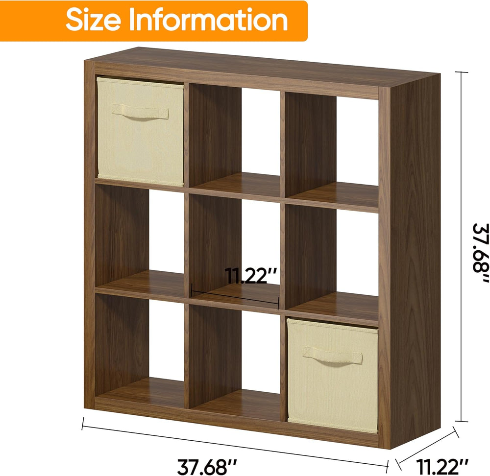 Bookshelf with Storage Bins, 9-Cube Storage Organizer Sturdy Wooden Bookcase ...