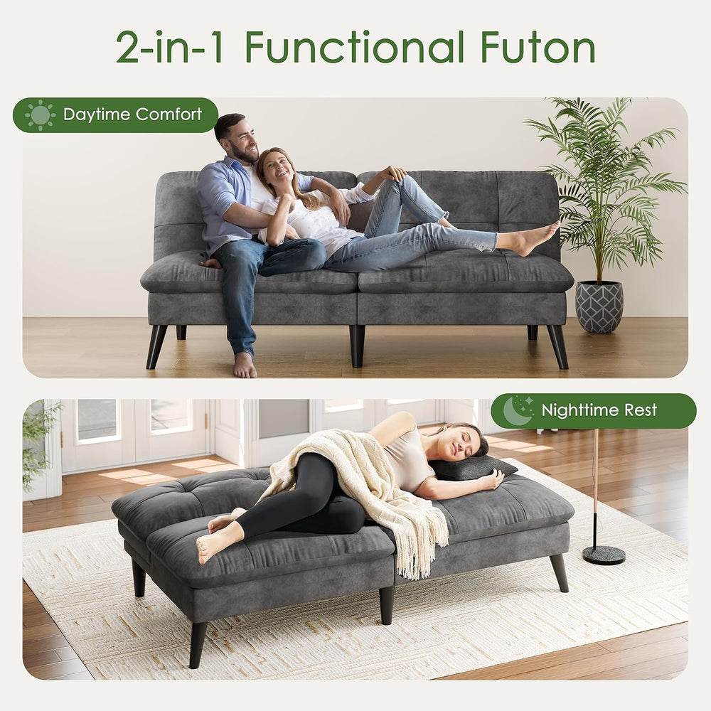 Vongrasig Small Futon Sofa Bed Velvet Futon Couch with Adjustable Backrest, C...