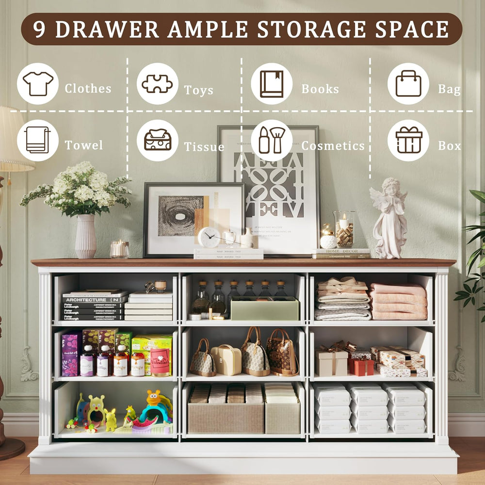 HUAHUU Farmhouse 9 Drawer Dresser for Bedroom, 60" Wide Chest of Drawers...