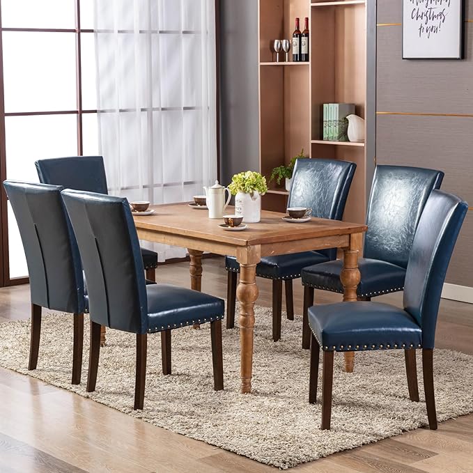 COLAMY Upholstered Parsons Dining Chairs Set of 6, PU Leather Dining Room Kit...