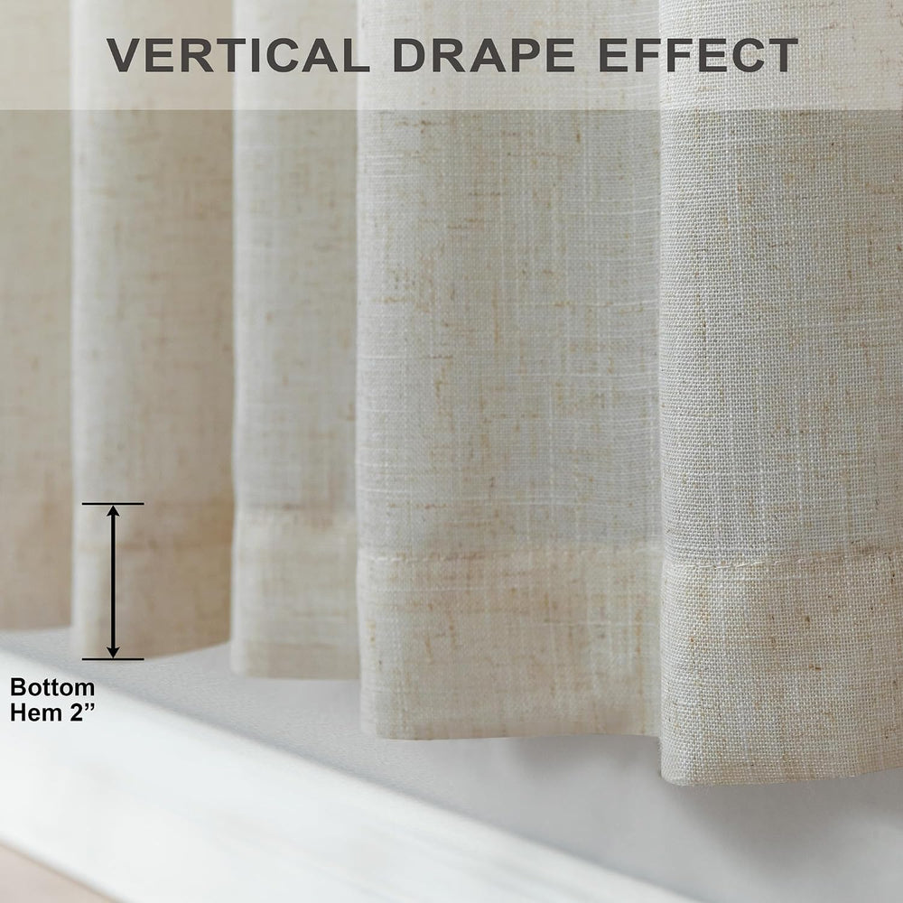 Flax Linen Curtains 96 Inches Long for Bedroom 2 Panels Back Tab Pocket Primi...