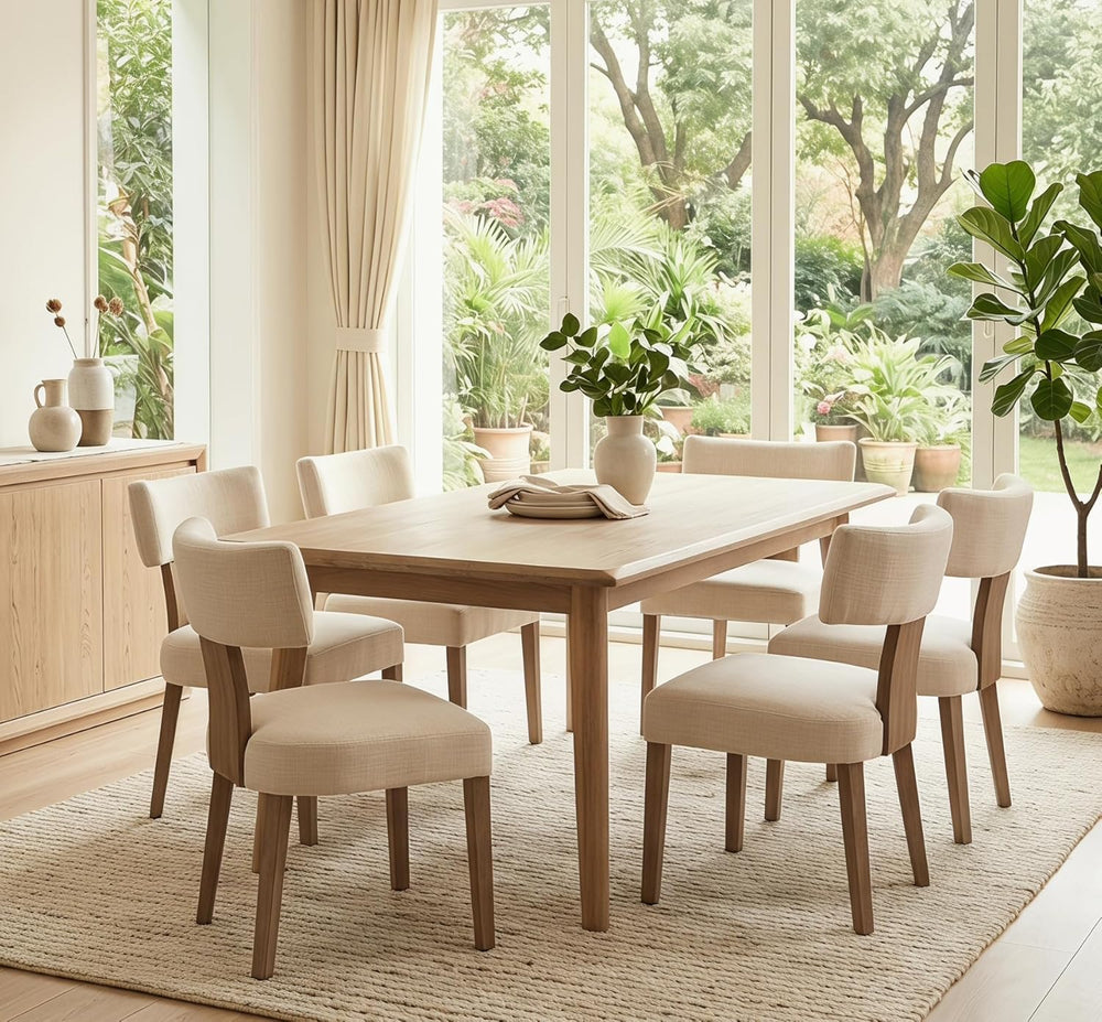 RIVOVA Mid Century Modern Dining Chairs Set of 6 Upholstered Linen Fabric Din...