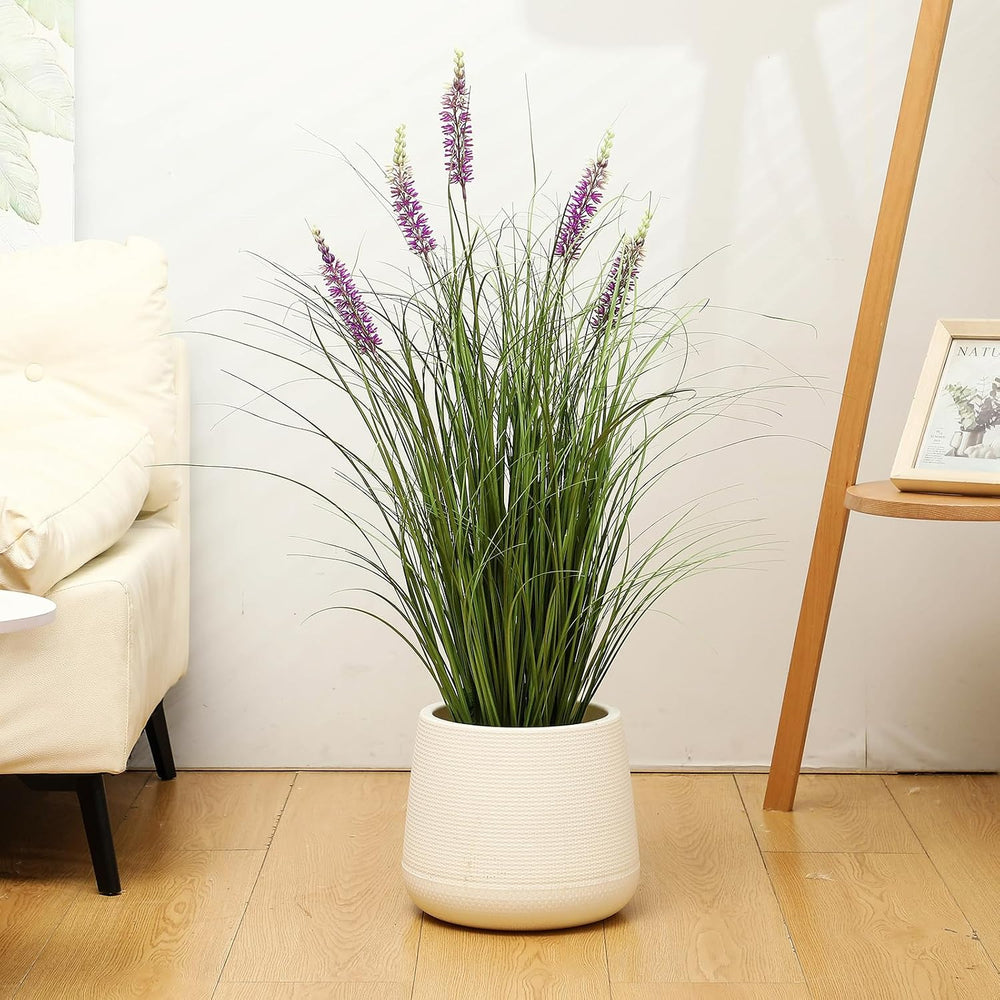 Jexine 2 Pieces Faux Plants Outdoor 3 ft Tall Artificial Lavender Plant Potte...