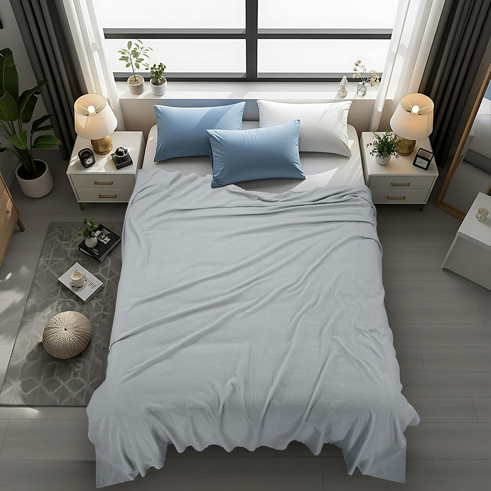 Utopia Bedding Cotton Blend Cool Grey Waffle Blanket King - 90x104 Inches