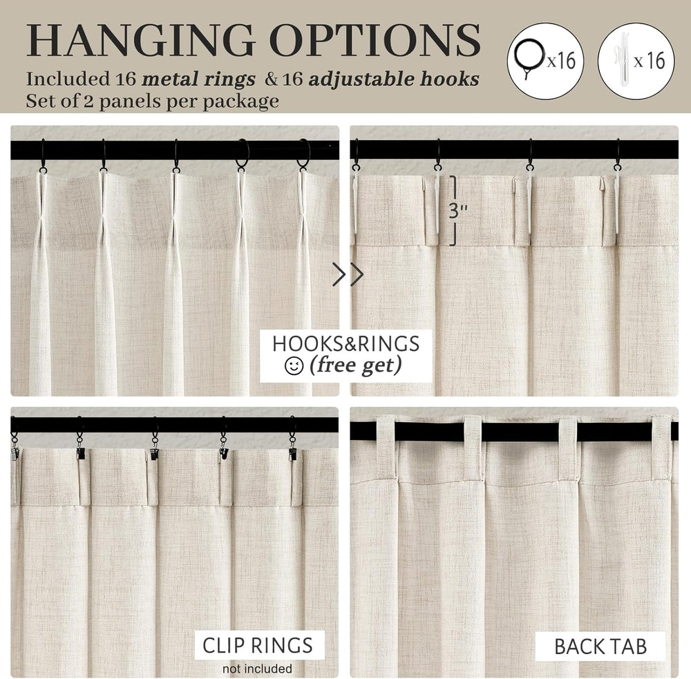 Pinch Pleated Linen Curtains 96 Inches Long for Living Room Bedroom, Light Fi...
