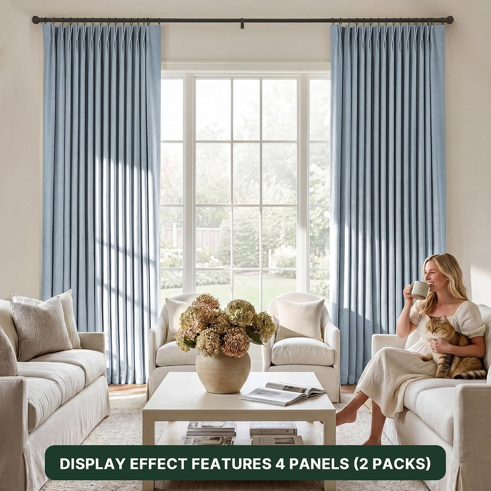 H.VERSAILTEX Slate Blue 100% Blackout Pinch Pleated Curtains 108 Inch Long