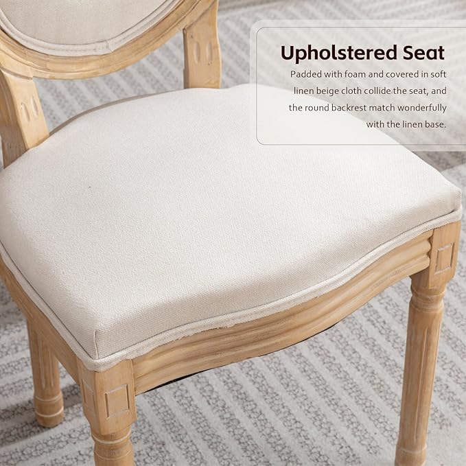 Upholstered Dining Chairs Set of 2 French Country Oval Fabric Back Kitchen Si...