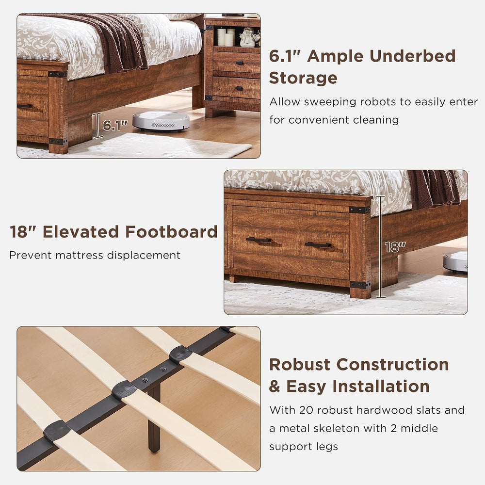 T4TREAM 54" Tall Farmhouse Queen Size Bed Frame, Reclaimed Barnwood