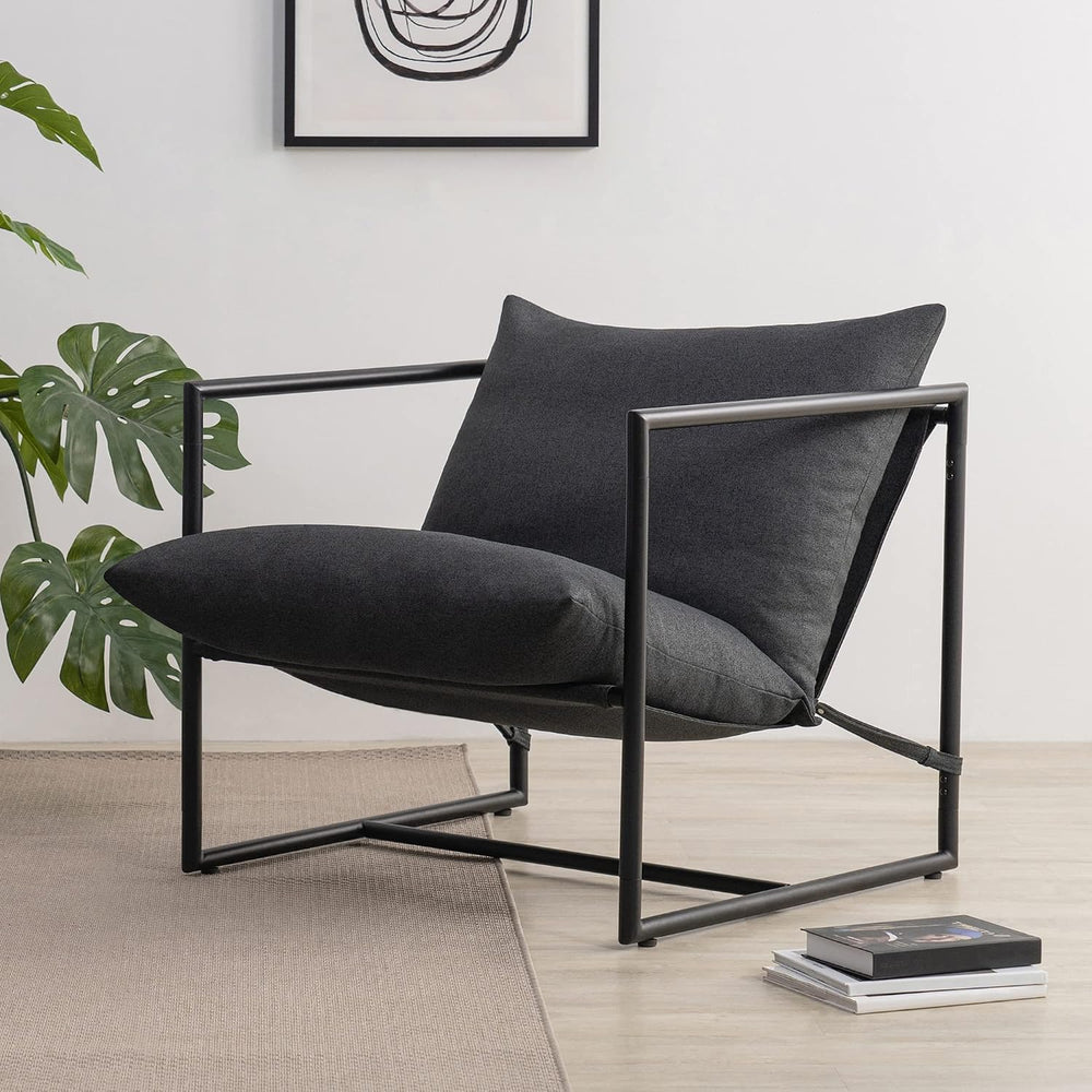 Zinus Aidan Sling Accent Chair, Metal Framed Armchair with Shredded Foam Cush...