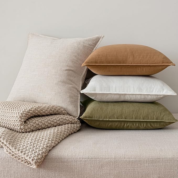 MIULEE Brown Linen Pillow Covers Pack of 4 Decorative Natural Solid Throw