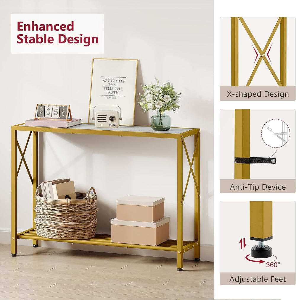 Tajsoon Entryway Table 41.8", 2 Tier Gold Console Table with Shelves