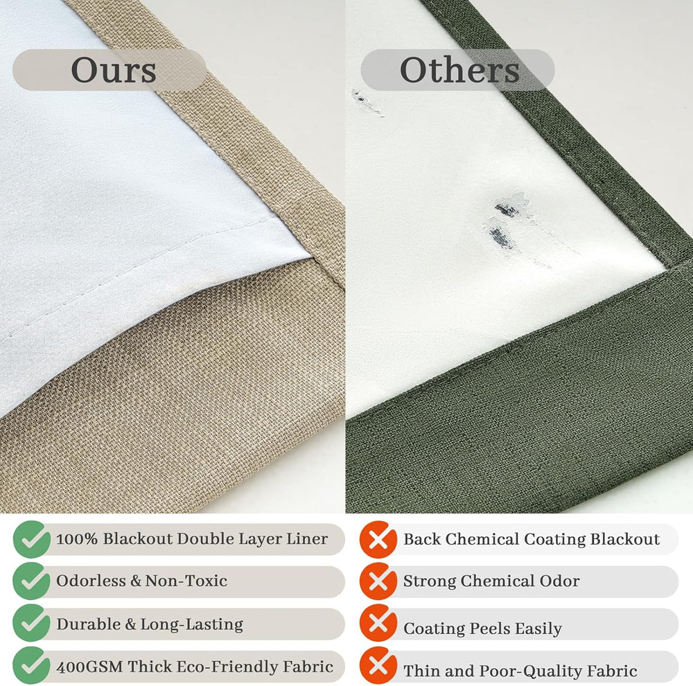 Heavy Natural Linen 100% Light Blocking Curtains & Drapes 96 Inches Long ...