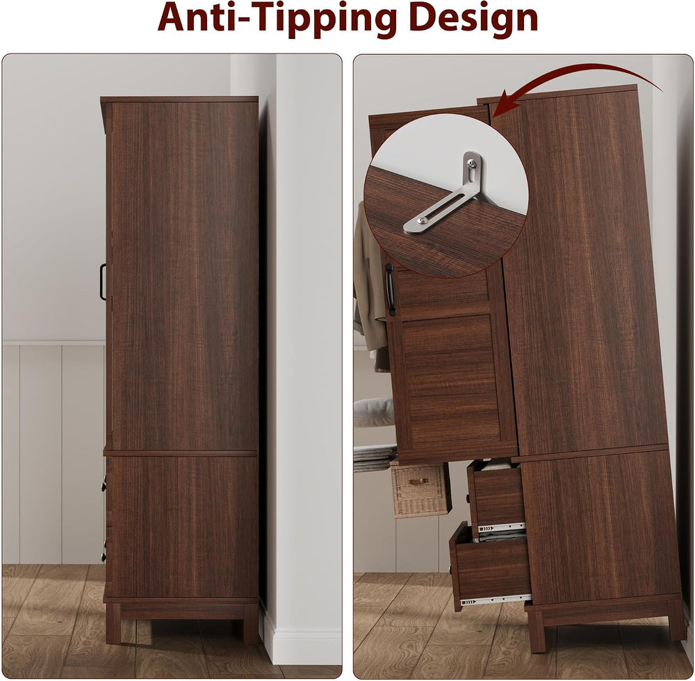 GarveeHome Armoire Wardrobe Closet with 2 Doors, Wooden Wardrobe Cabinet with...