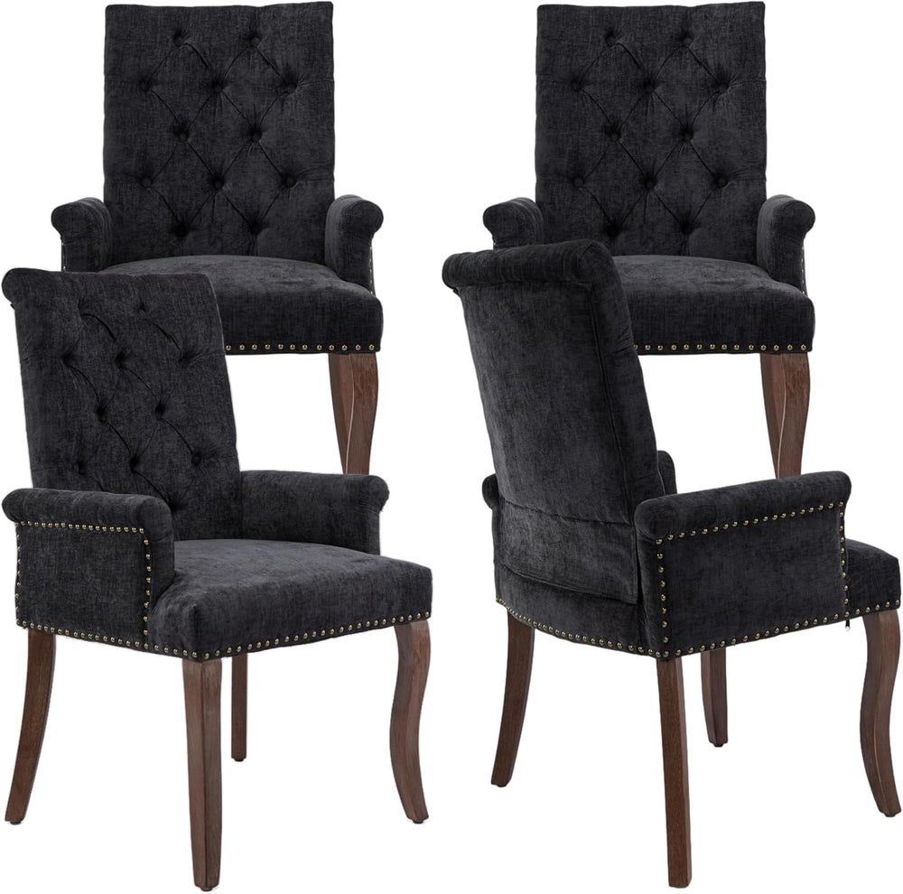 Upholstered Tufted Chenille Dining Chairs with Arms & Nailhead Trim โ Sol...