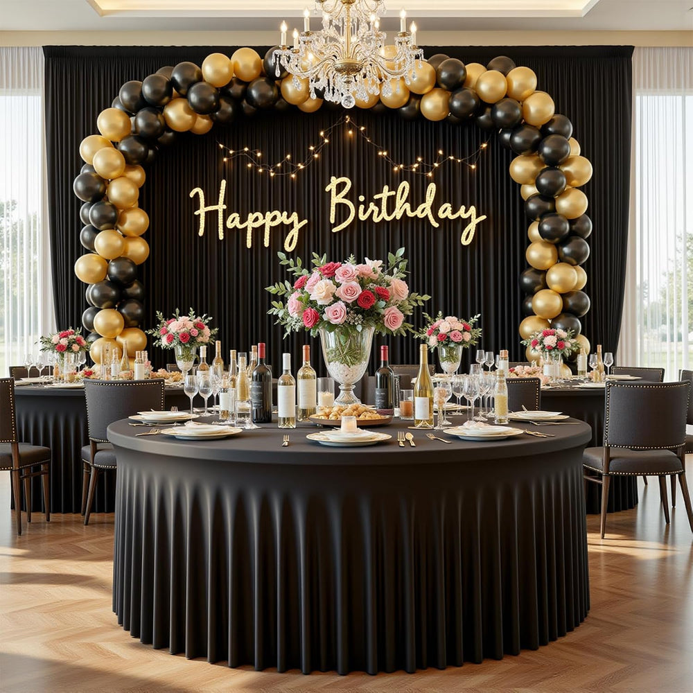 4 Pack 132 Inch Black Round Tablecloth, Fitted Tablecloths for 6FT Round Tabl...