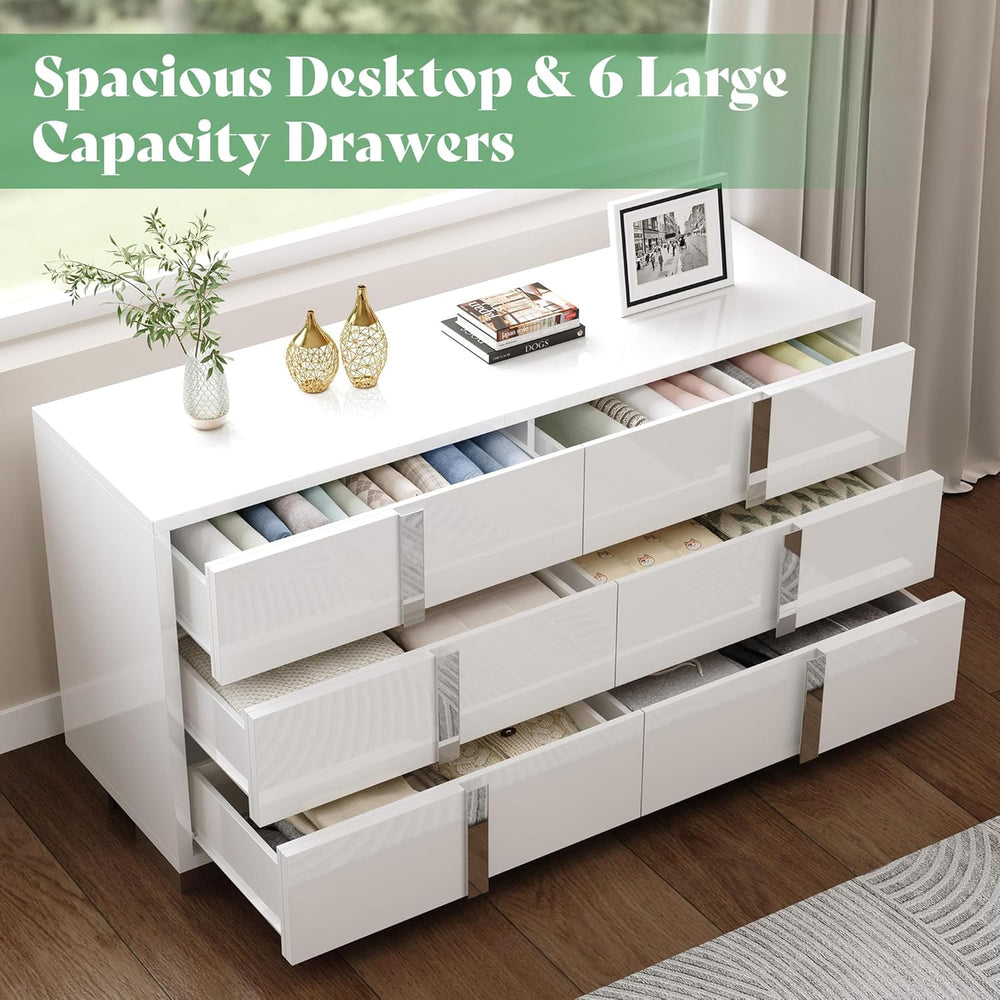 AMERLIFE 3-Piece Bedroom Set with 6-Drawer Dresser & 2 Nightstands, White