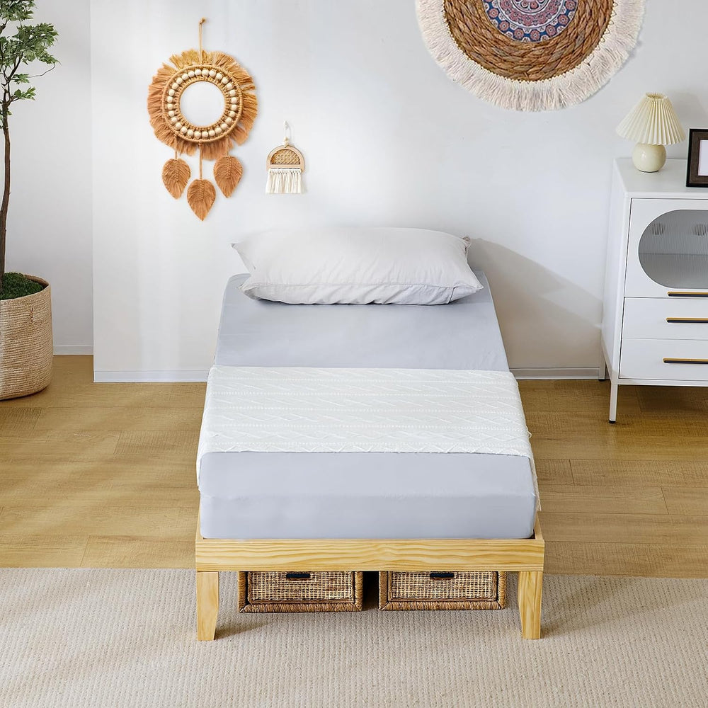 VINGLI 12 in Classic Solid Wood Twin Platform Bed Frame with Storage Space Un...