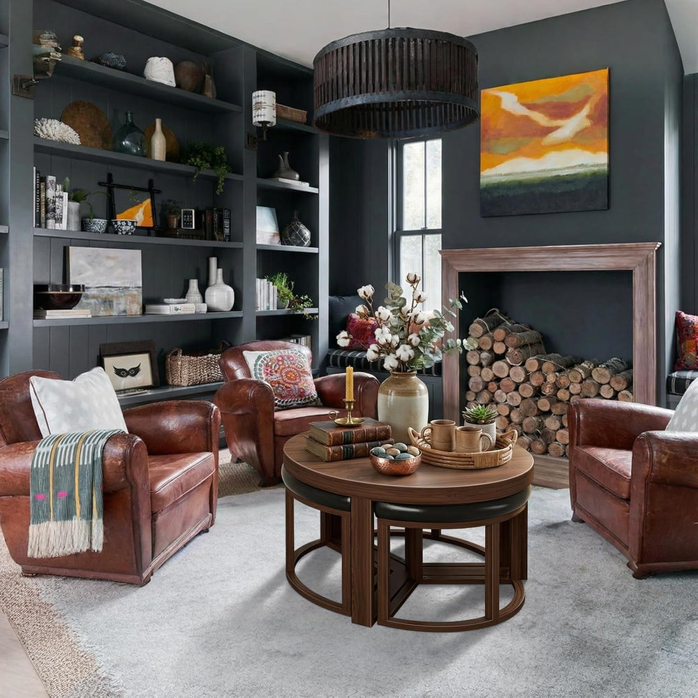 30 Inch Round Coffee Table with Stools - Small Modern Tables Set with 3 Chair...