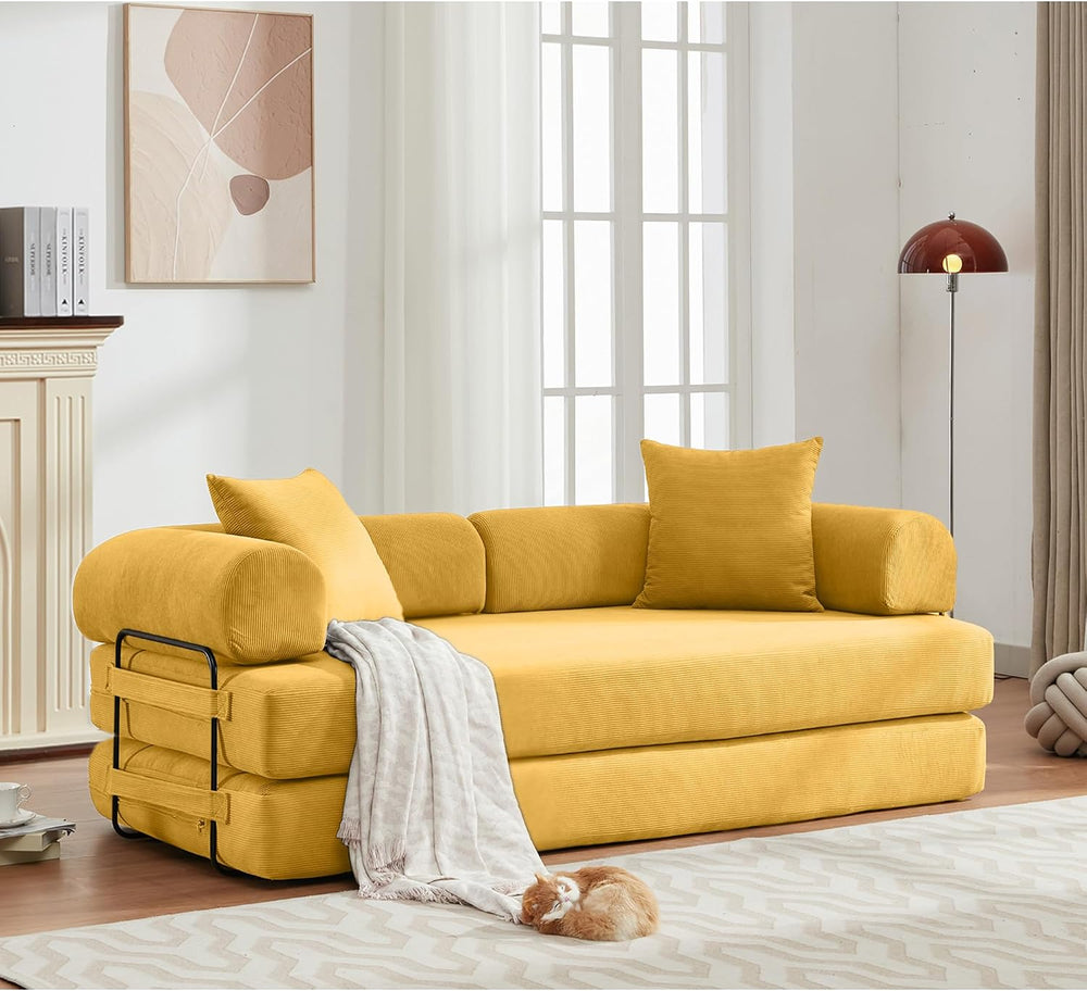 ZEIINPA Convertible Floor Sofa Bed with Fixed-Shape Frame, Modular Corduroy F...