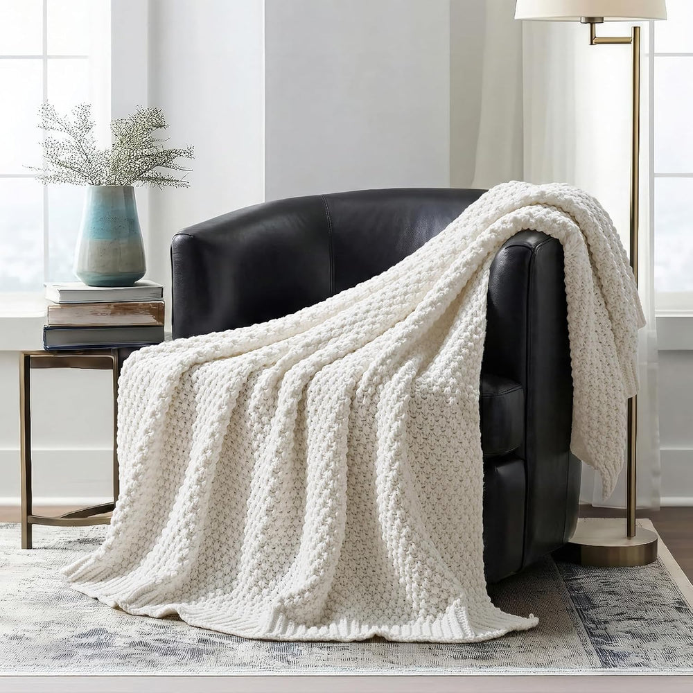 EVERGRACEHOME Chunky Chenille Knit Throw Blanket