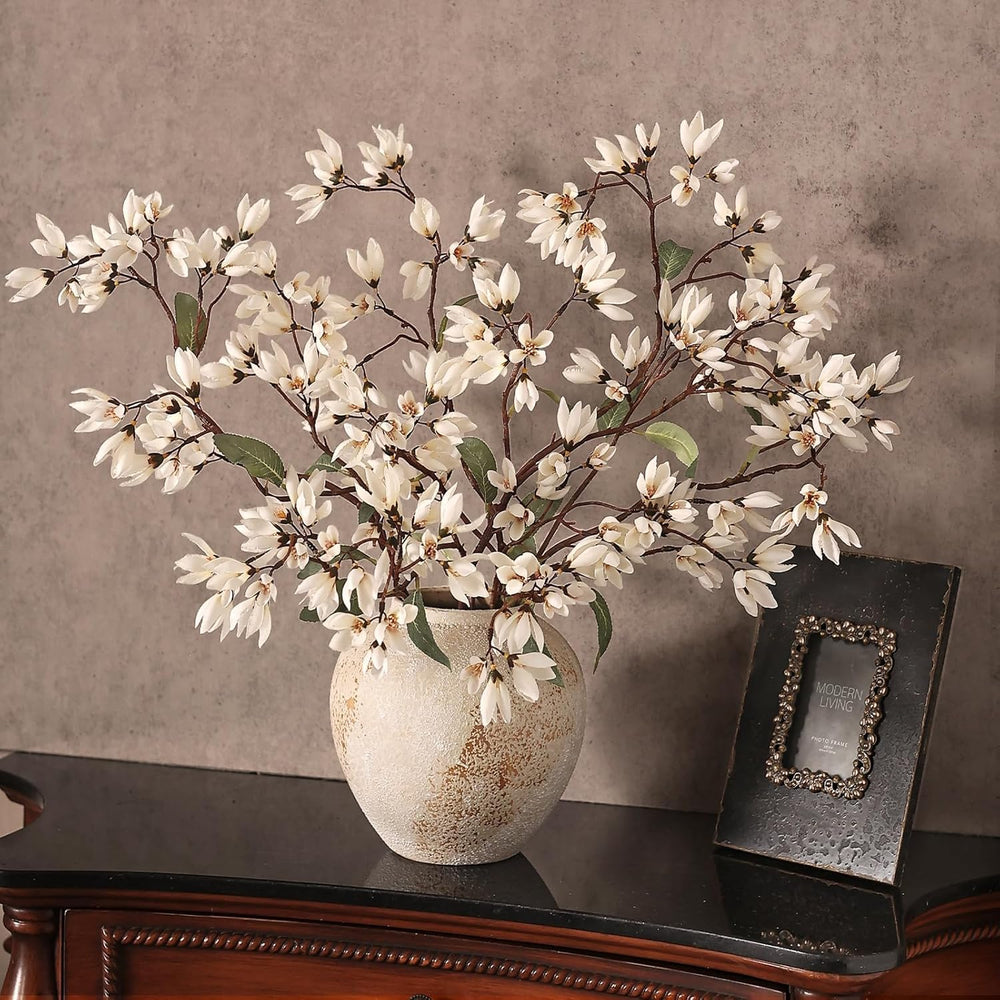 YXZZWL 4Pcs 36" Fake Magnolia Champaca Silk Flower Stems for Vase (White)