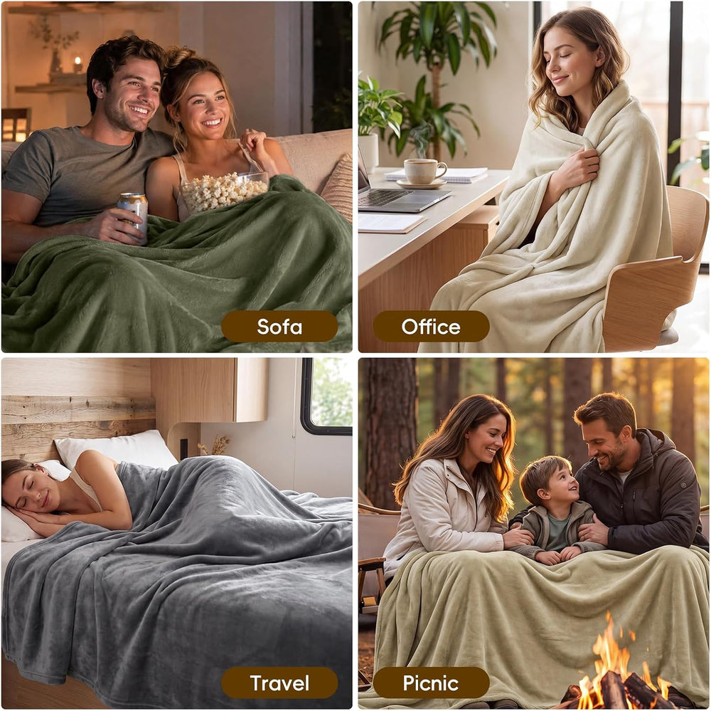 PHF Fleece Blanket King Size 108x90-300GSM Lightweight Airy Warmth, Khaki