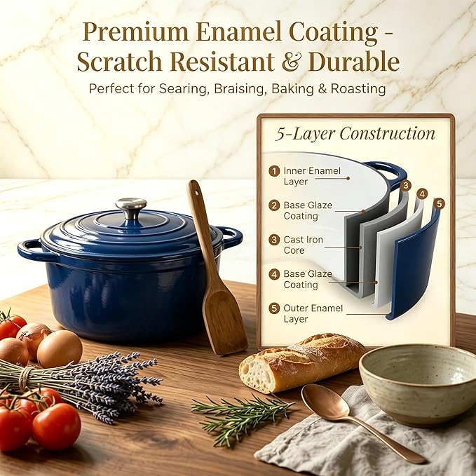 QuliMetal Enameled Cast Iron Cookware Set, 4-Piece Pots and Pans Set