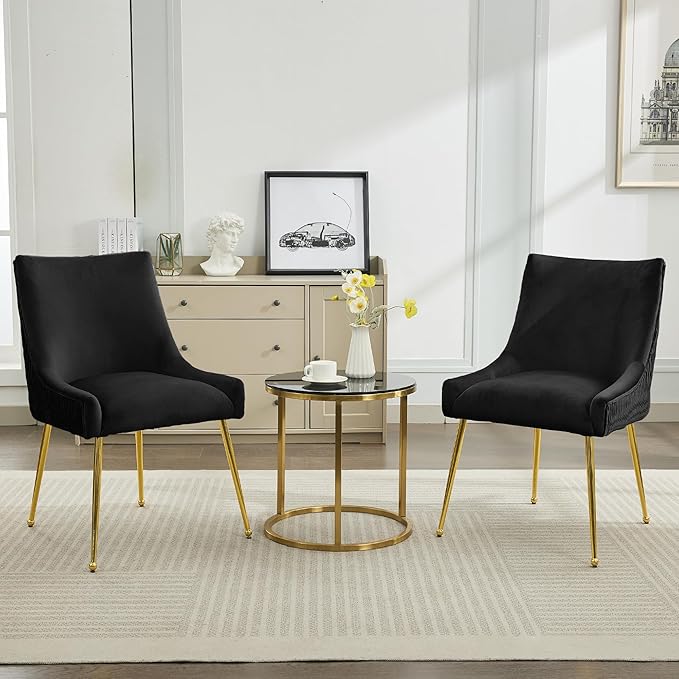 Velvet Dining Chairs Set of 2 Gold Legs,Upholstered Velvet Accent Chairs, Ple...