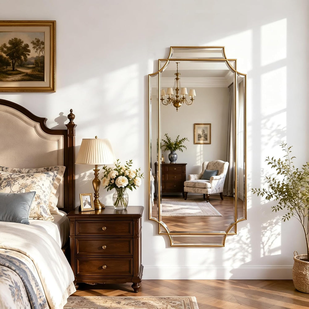 Full Length 47"x24" Beveled Gold Mirror for Wall, Gold Traditional ...