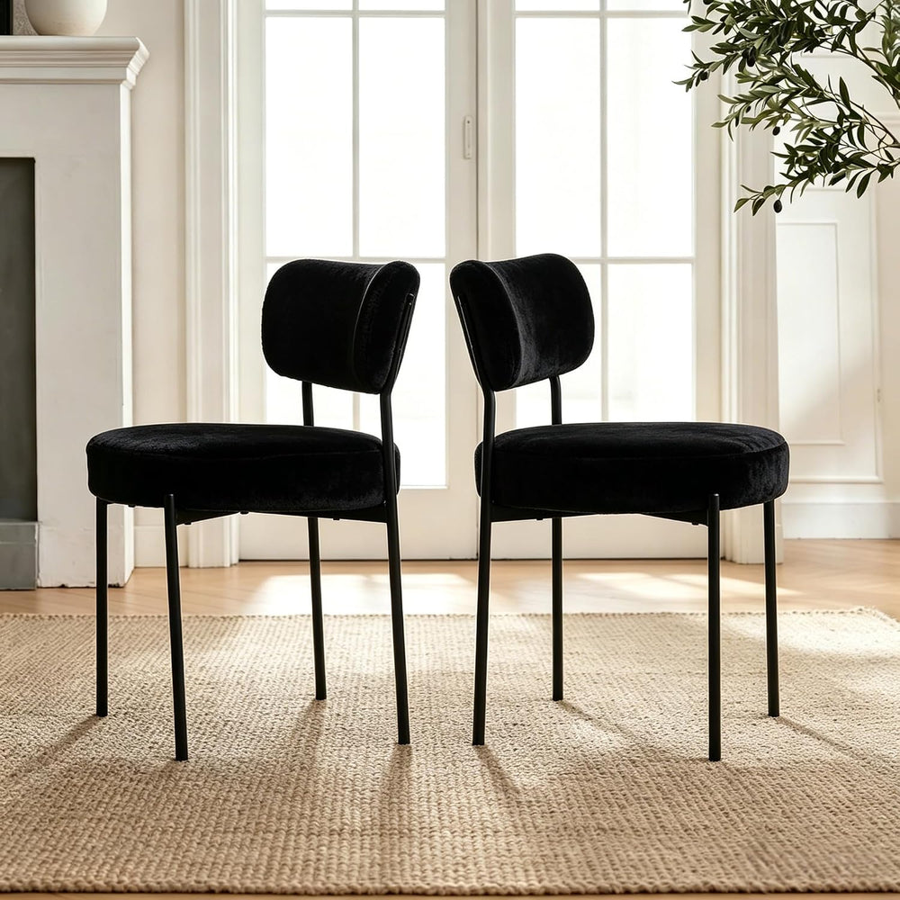 Boucle Dining Chairs Set of 2, White Mid Century Modern Kitchen Dining Room C...