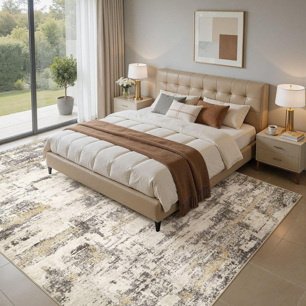 6x9 Area Rugs Abstract Washable Living Room Rug, Gold Brown
