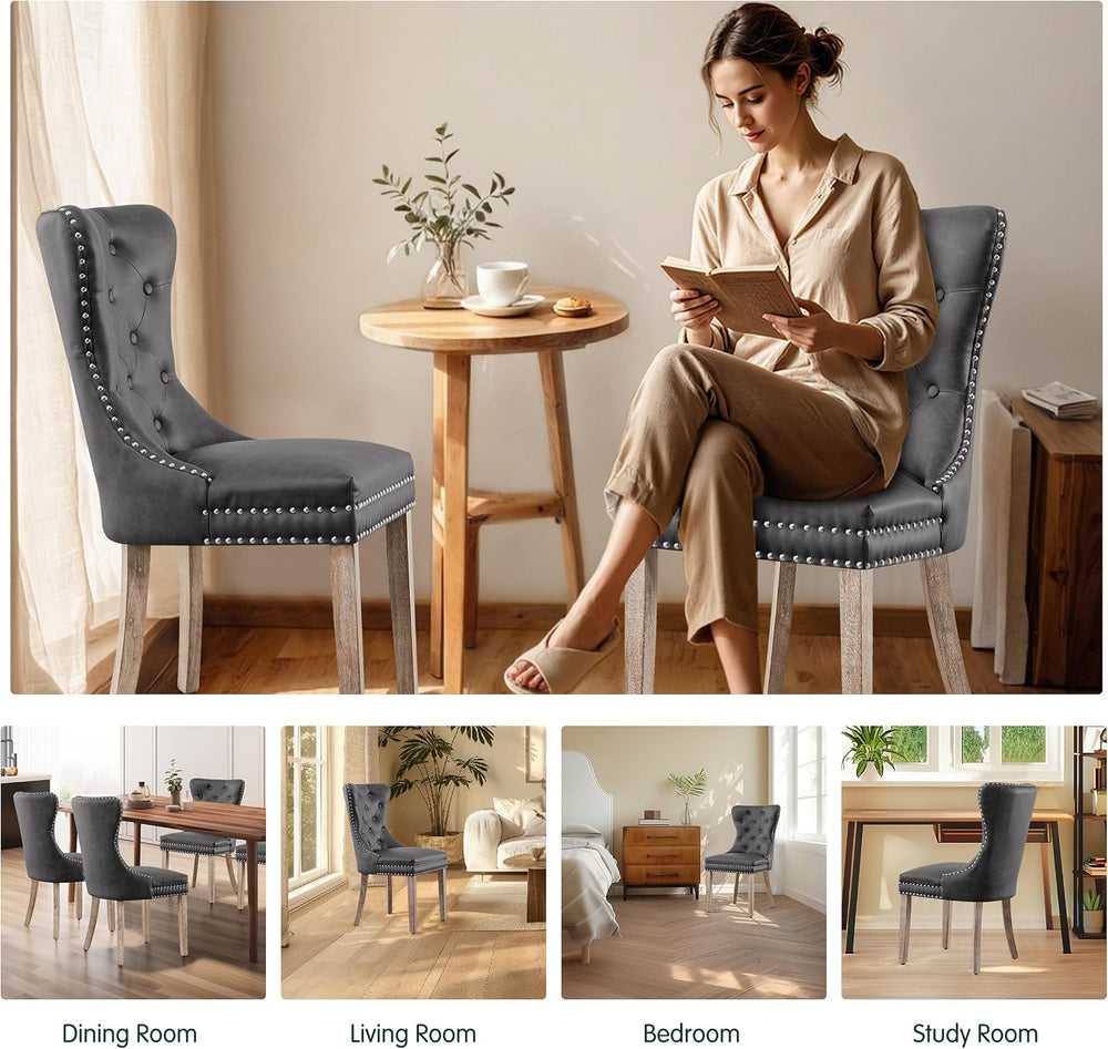 SyMax Faux Leather Dining Chairs Set of 2, Tufted Wingback Upholstered Dining...