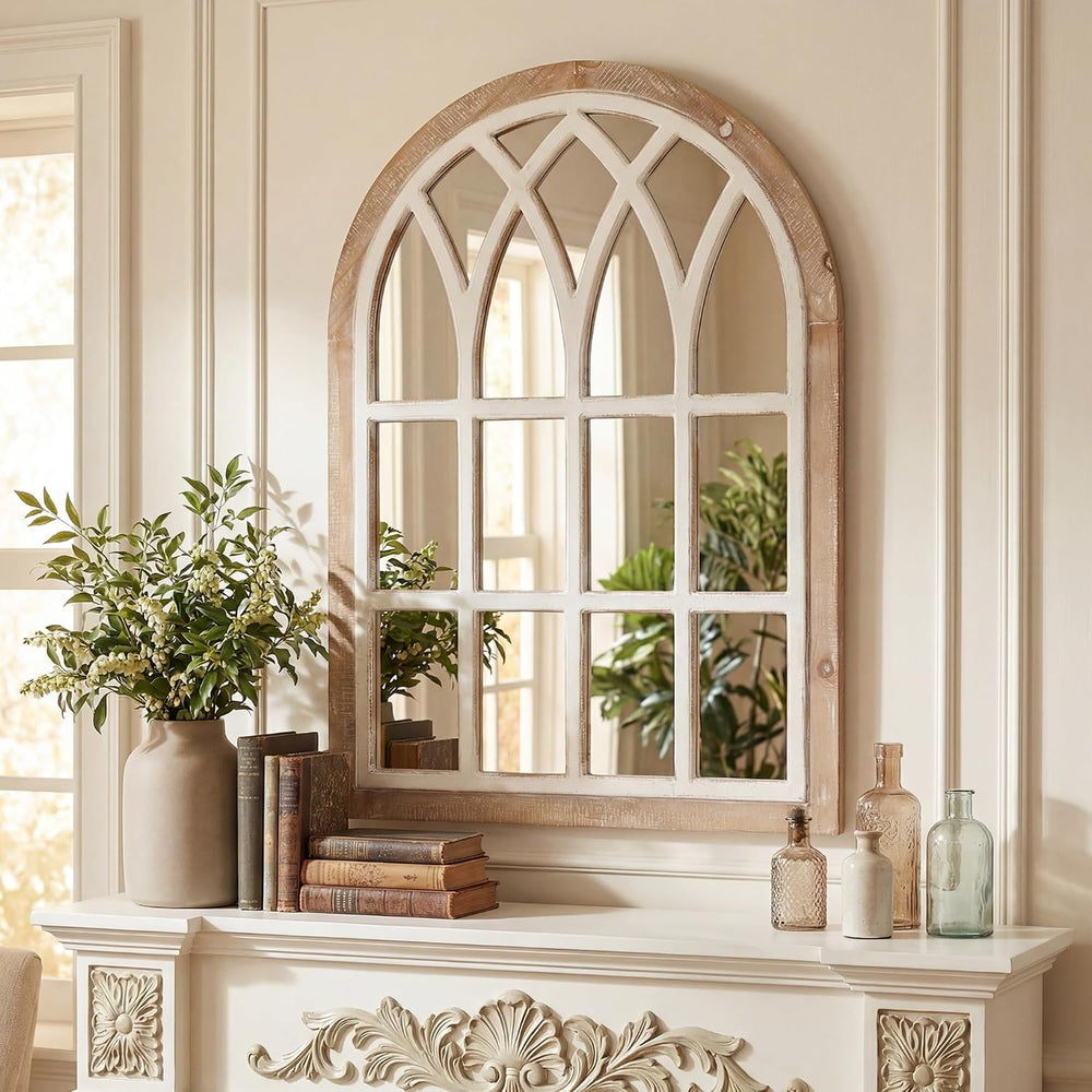 Farmhouse Window Pane Mirror, Large Decorative White Wall Mirror for Living R...