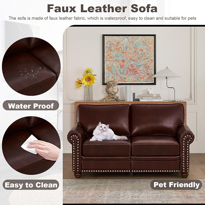 2 Piece Faux Leather Sofa Set,Modern Chair and Loveseat Sets with Storage,Mid...